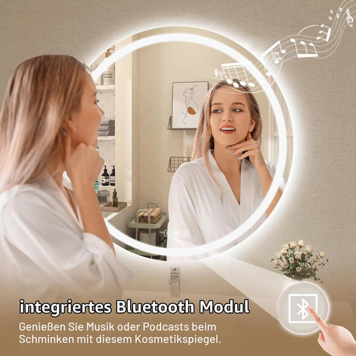 Badspiegel Mit Beleuchtung Rund 70cm, Badezimmerspiegel Mit Beleuchtung Bluetooth Spiegel, Antibesch
