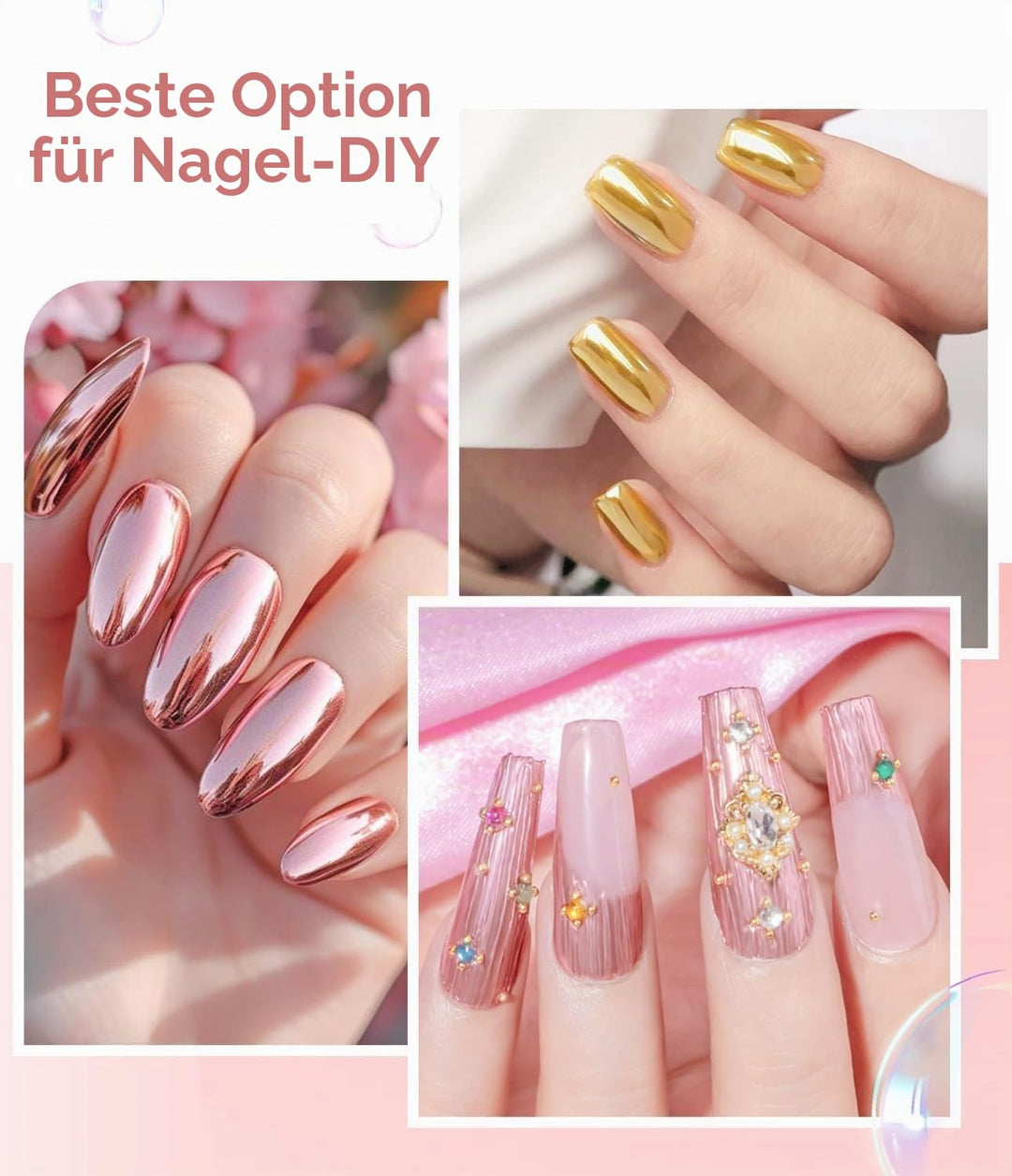 BISHENGYF 12 Chrom Glitzer Pulver, Spiegel Effekt Chrome Pigmente für Nagelkunst und Nageldesign Sta