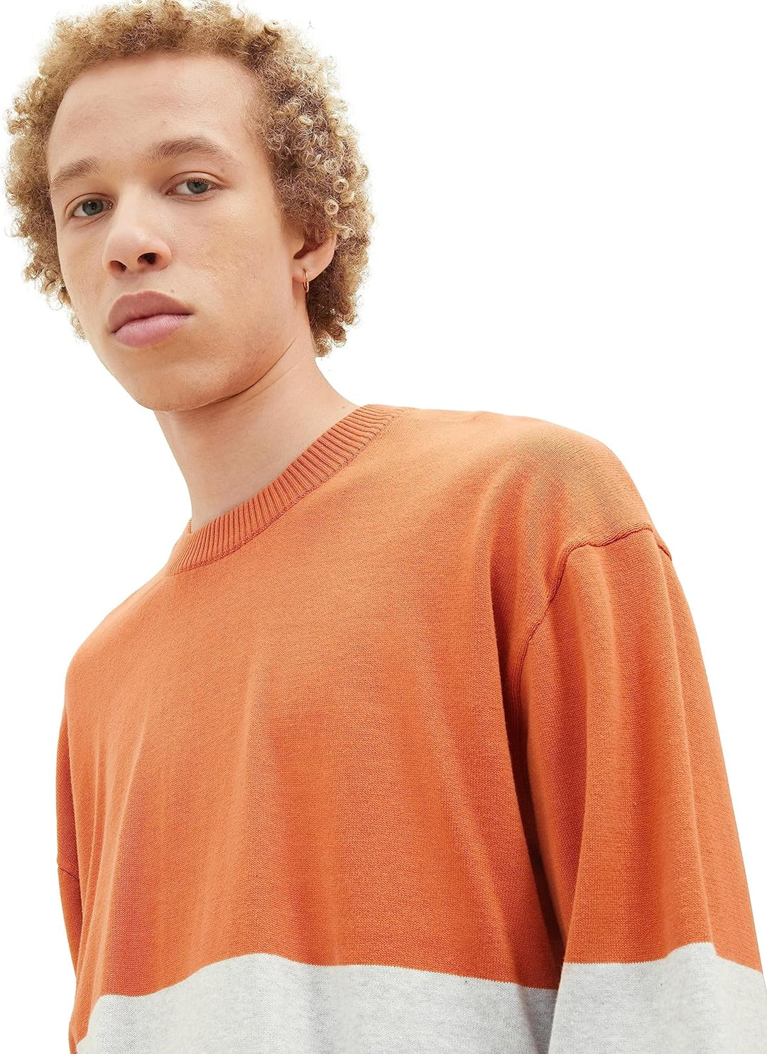 TOM TAILOR Denim Herren Denim Relaxed Fit Colorblock Pullover, 32754 - Rust Grey Color Block