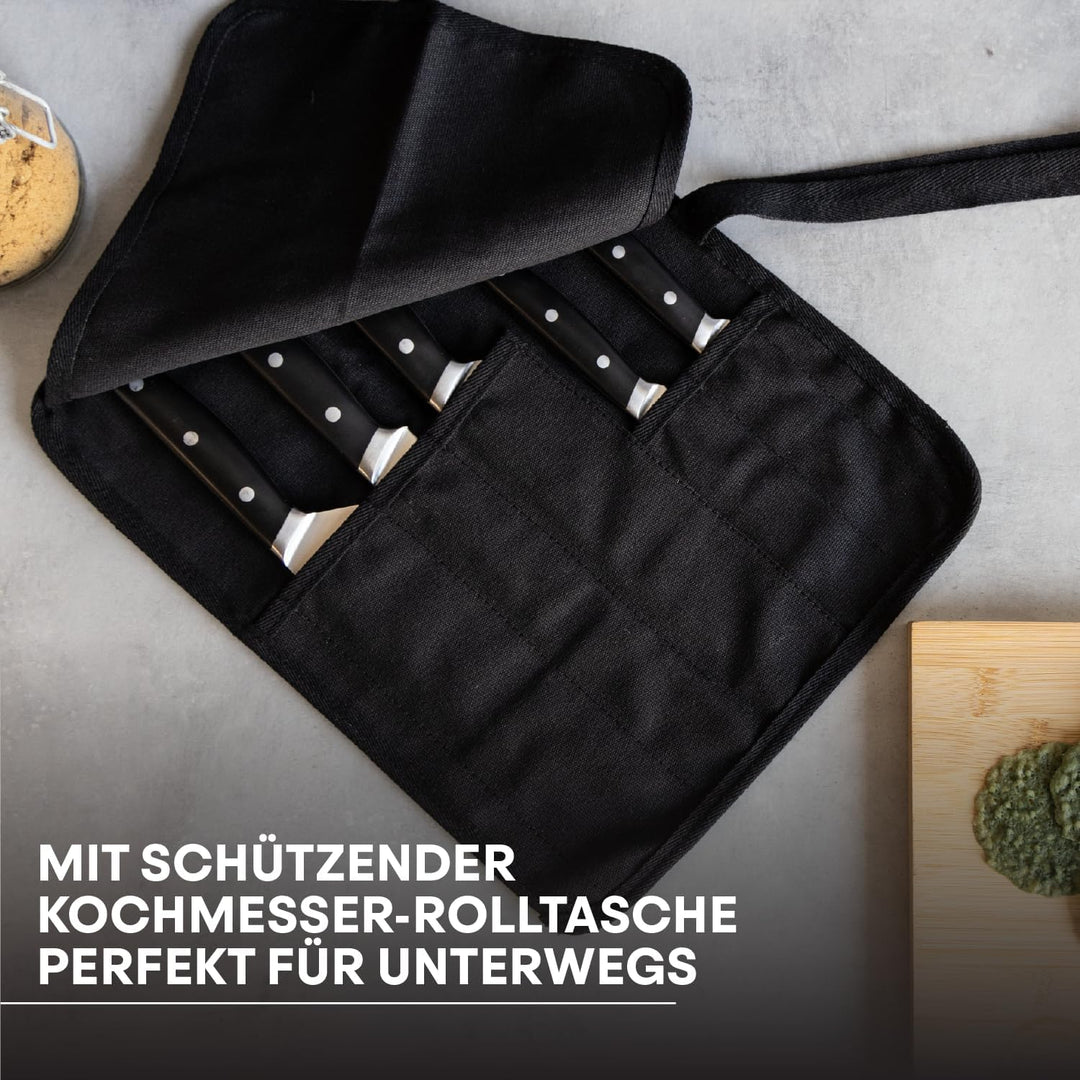 MasterChef Messer Set mit Canvas Messertasche/Rolltasche, Küchen Messerset ink. Kochmesser, Santokum