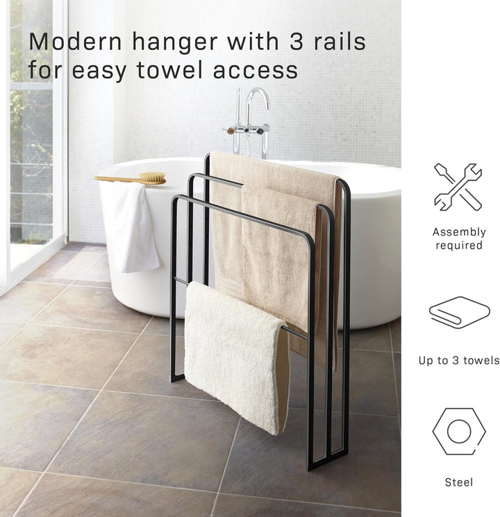Bath towel hanger with 3 bars - Tower - Black Schwarz, Schwarz