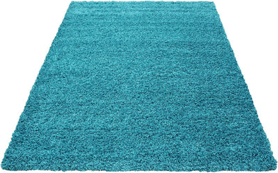 HomebyHome Teppich Wohnzimmer Shaggy Hochflor Türkis 80 cm Rund Einfarbig Design - Flauschiger Teppi