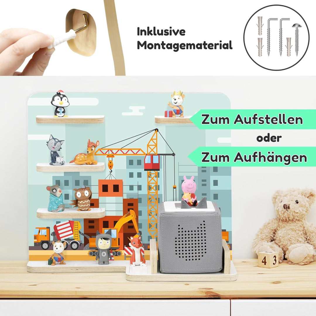 stadtecken Holzregal für Musikbox I Baustelle, mittel I Geeignet für die Toniebox und ca. 30 Tonies