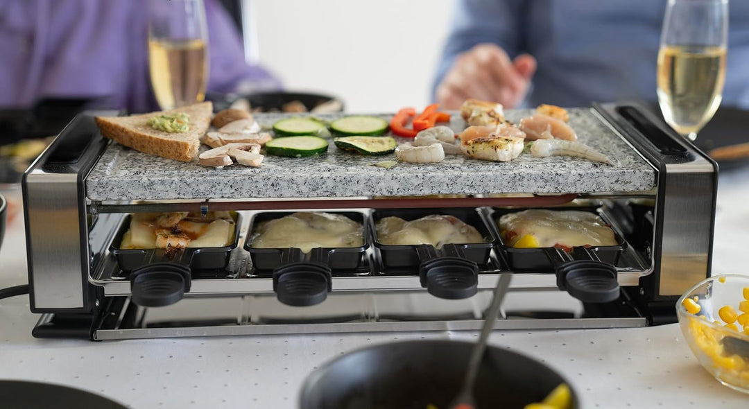 UNOLD 48760 Raclette Delice Basic - 1200 Watt, für bis zu 8 Personen, mit Naturstein-Grillplatte, we