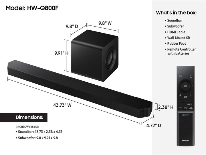 SAMSUNG Soundbar HW-Q800F/ZF 2025 - Dolby Atmos Wireless, Q-Symphony, 5.1.2 Kanäle, SpaceFit Sound P