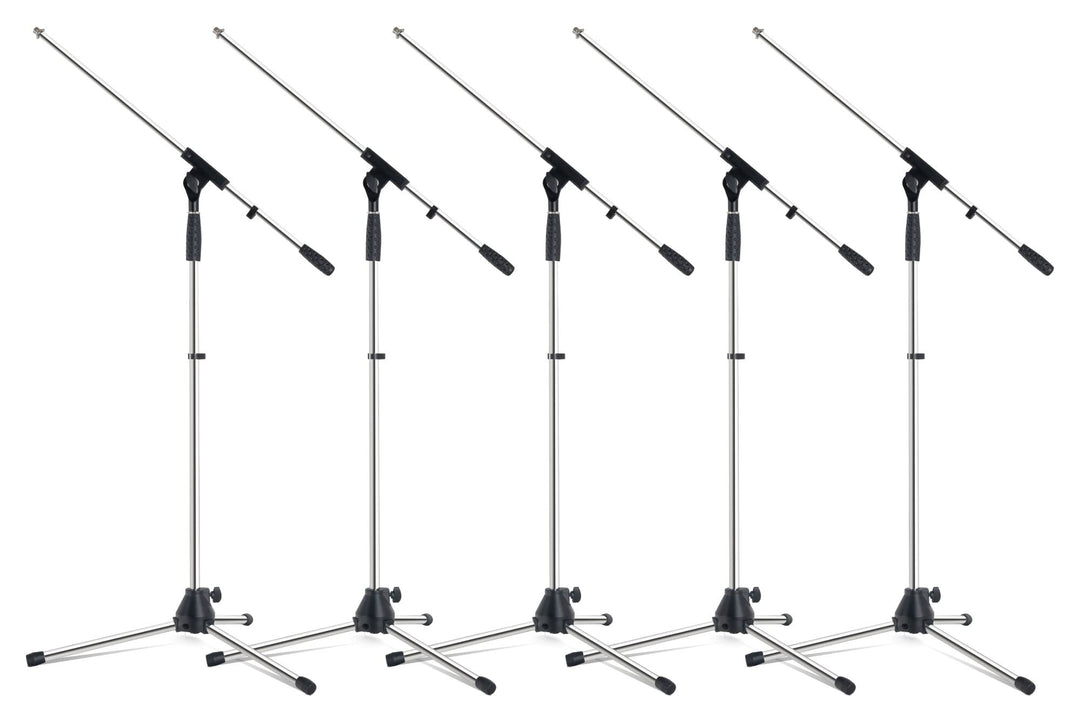 Pronomic Mikrofonständer MS-25C Pro 5x Set - dreibeinig mit Gummifüssen - Galgen in Länge und Neigun