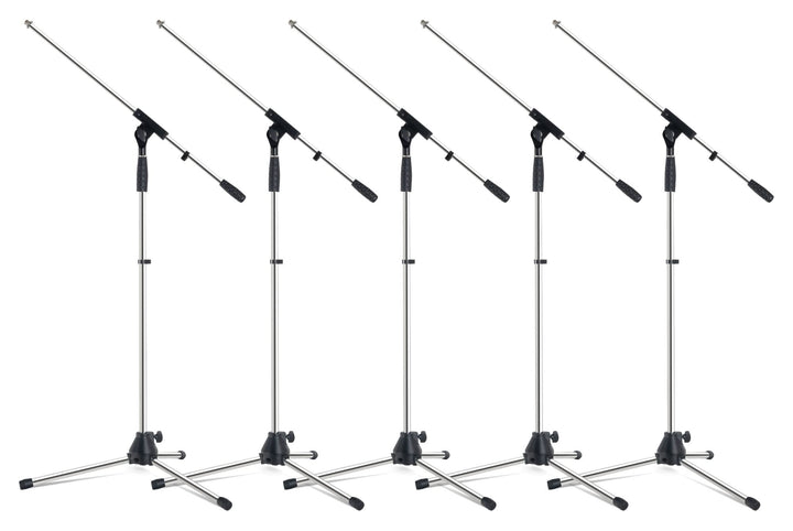 Pronomic Mikrofonständer MS-25C Pro 5x Set - dreibeinig mit Gummifüssen - Galgen in Länge und Neigun