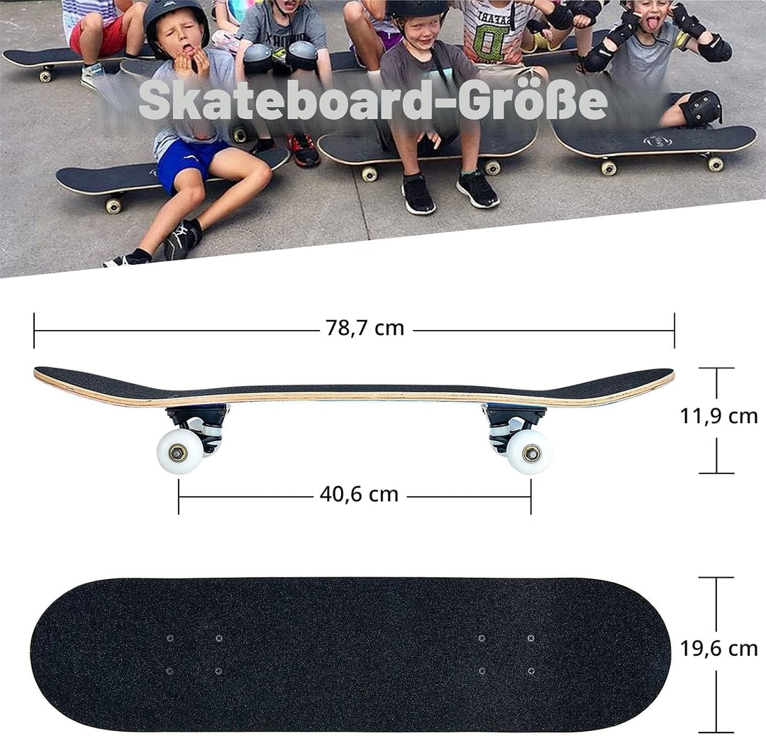 Skateboard, 31 x 8 Zoll komplettes Skateboard,8-lagiges Ahornholz, ABEC-11 Kugellager und 95A Rollen