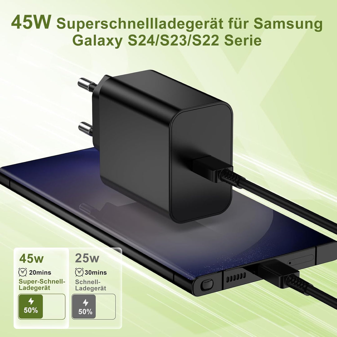 45W Schnellladegerät Ladegerät & 3M Schnellladekabel USBC für Samsung Galaxy S26 S25 S24 S23 S22 S21