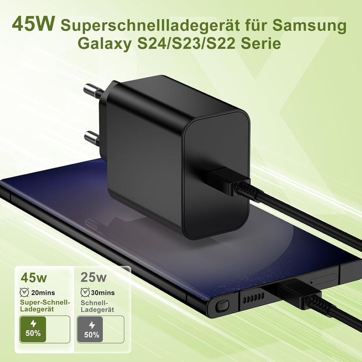 45W Schnellladegerät Ladegerät & 3M Schnellladekabel USBC für Samsung Galaxy S26 S25 S24 S23 S22 S21