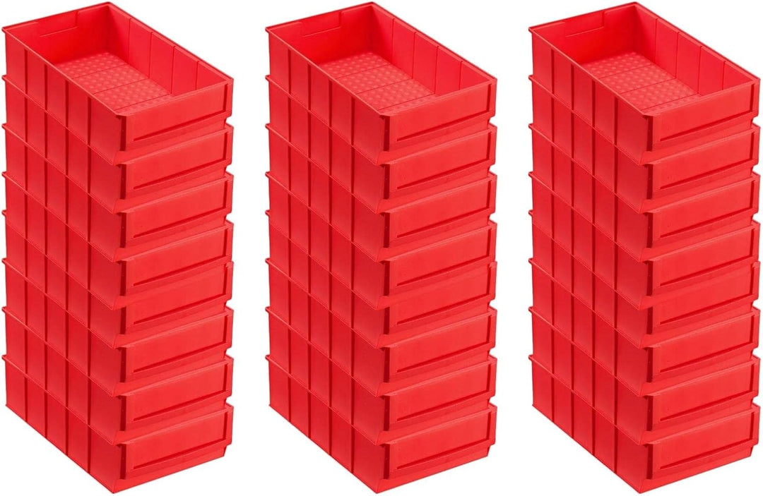 SuperSparSet 24x Rote Industriebox 300 B | HxBxT 8,1x18,3x30cm | 3,4 Liter | Sichtlagerkasten, Sorti