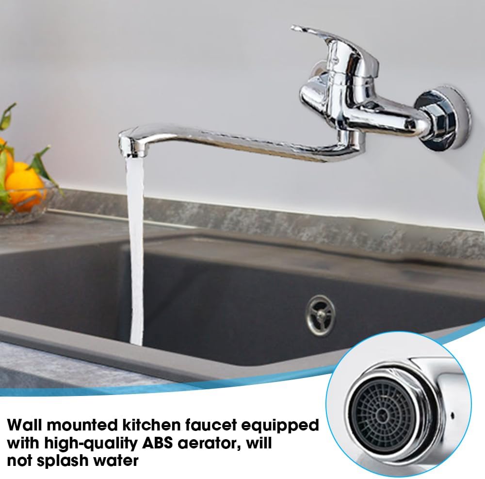 Wasserhahn Wandmontage, 360° Drehbar Wasserhahn Küche Wandarmatur, Mischbatterie Küchenspüle, Wand-S