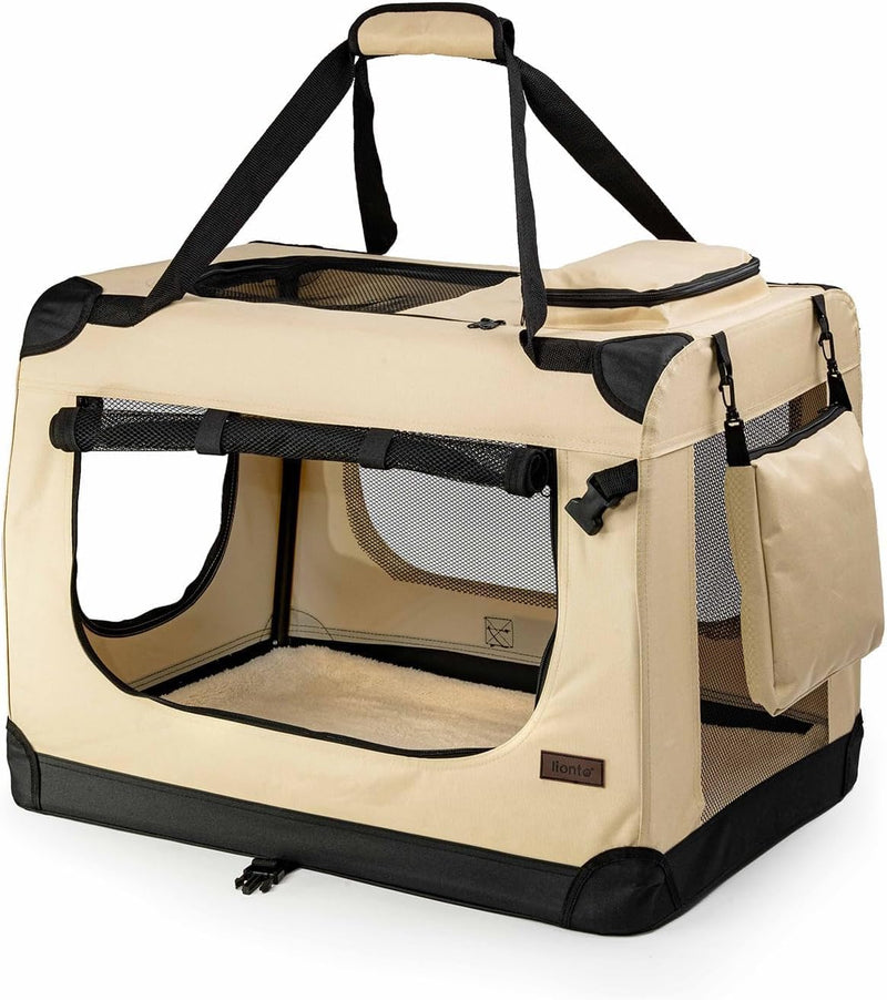 lionto Hundetransportbox Hundetasche Hundebox Faltbare Kleintiertasche Grösse L Farbe Beige (L) 70x5