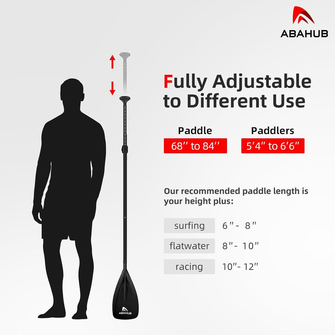 Abahub SUP Paddel 3teilig Stand Up Teleskoppaddel 173-213cm Aluminium mit PU Beschichtung für SUP Bo