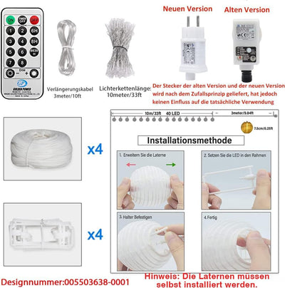 10M LED Lampions Lichterkette Aussen Strom, Erweiterbar 8 modi Warmweiss 40er LED Lampion mit Fernbe