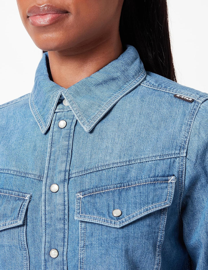 G-STAR RAW Damen Slim Denim Wmn Shirts S Blau (Faded Cricket Blue D23682-d252-d891), S Blau (Faded C