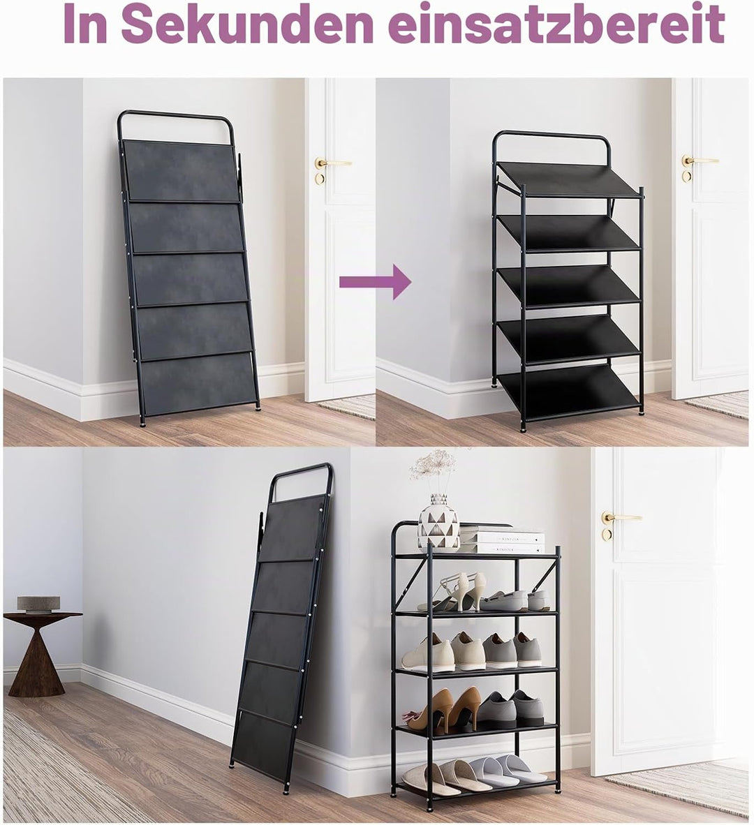 5-stufiges Schuhregal ohne Montage, Faltbarer Schuhregal-Organizer ohne Aufbau, tragbare Massive Met