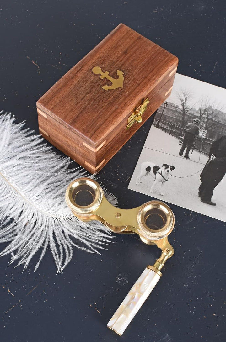 Opernglas mit Holzbox Fernglas Theaterglas Messing Perlmutt Antik lup147 Palazzo Exklusiv