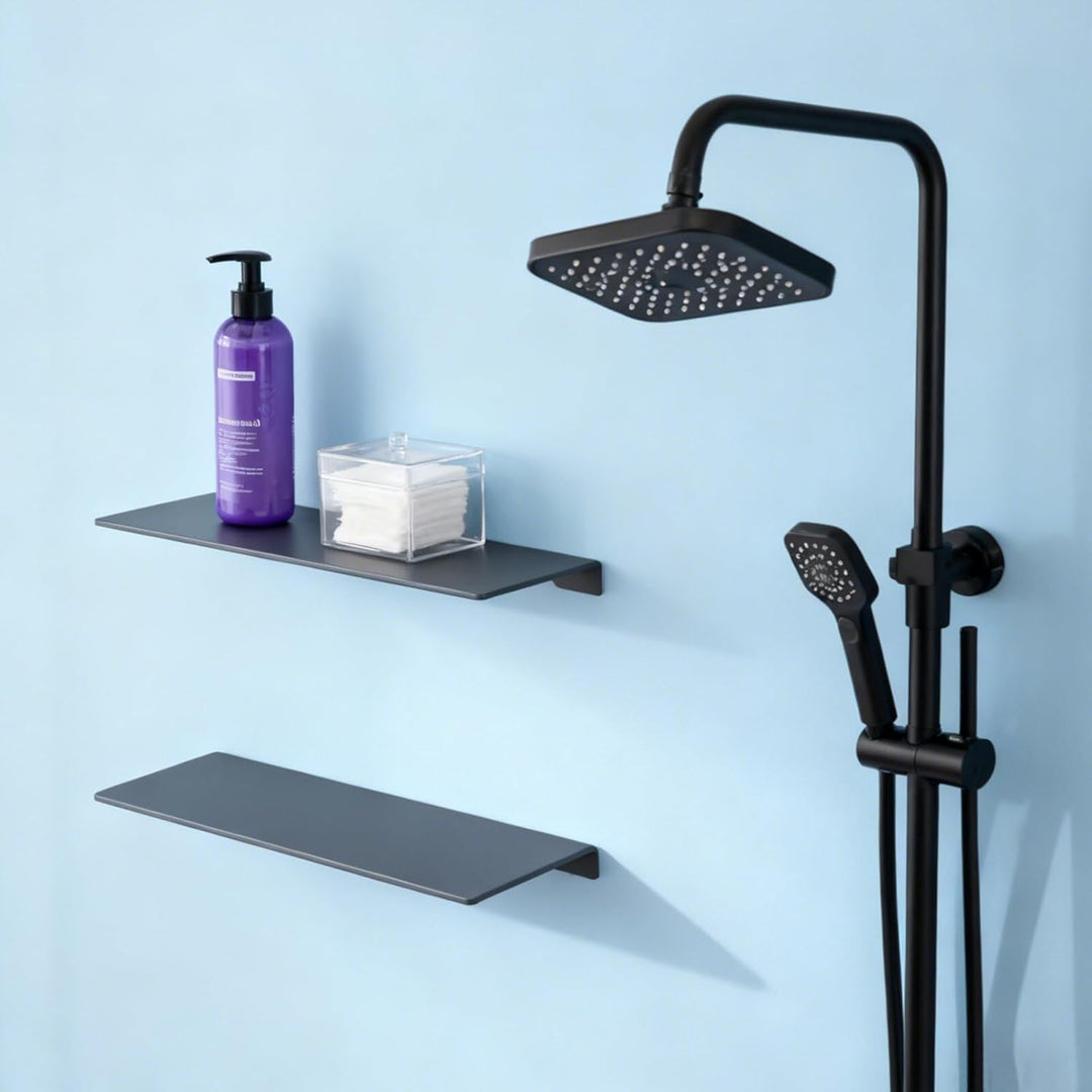 Duschregal, Duschablage Ohne Bohren, 2 Stück Badezimmer Regal 50cm & 30cm, Duschkorb Ablagen Aluminu