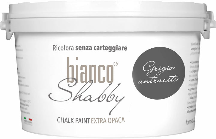 bianco Shabby® Grigio Antracite Kreidefarbe Wasserbasis für Alle Oberflächen einfach zu verarbeiten