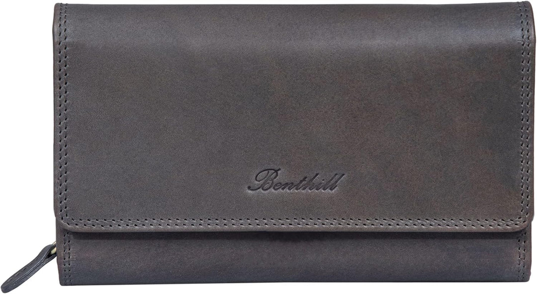 Benthill Damen Portemonnaie XXL mit RFID-Schutz | Echt-Leder Damen Geldbörse Gross | Grosse Vintage