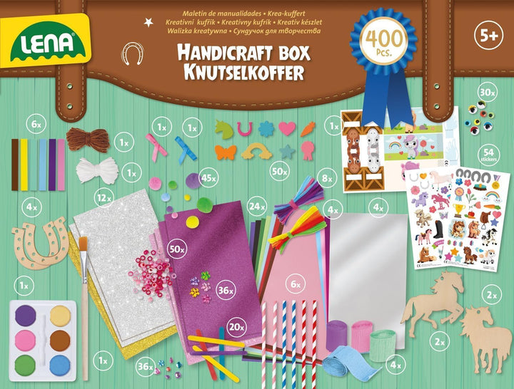 Lena Premium Bastelkoffer Pferde - Bastelset mit 400 Teilen für kreative Projekte, inkl. Moosgummi,