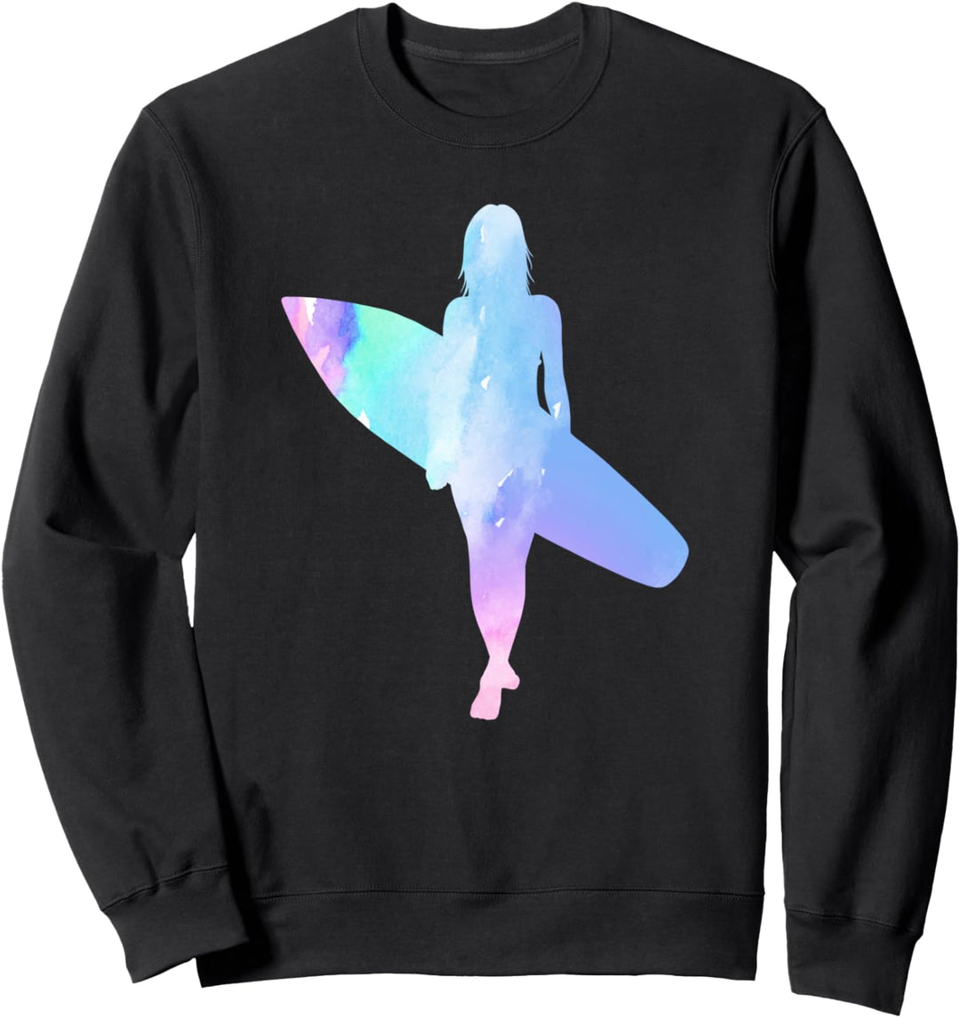 Surfen Wasserfarben Surfer Mädchen mit Surfbrett Sweatshirt