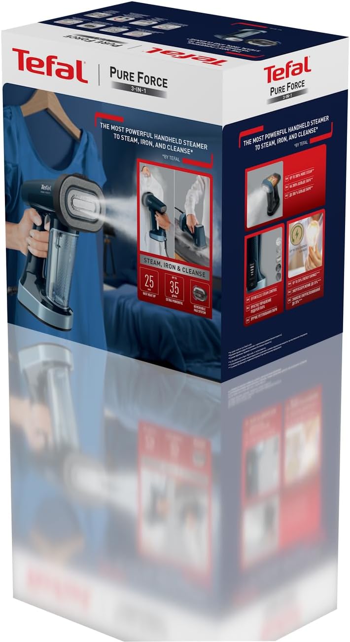 Tefal Pure Force 3-in-1 Dampfbürste, Keramik-Bügelsohle, 35 g/Min. Dampfleistung, 90 g/Min. Dampfsto
