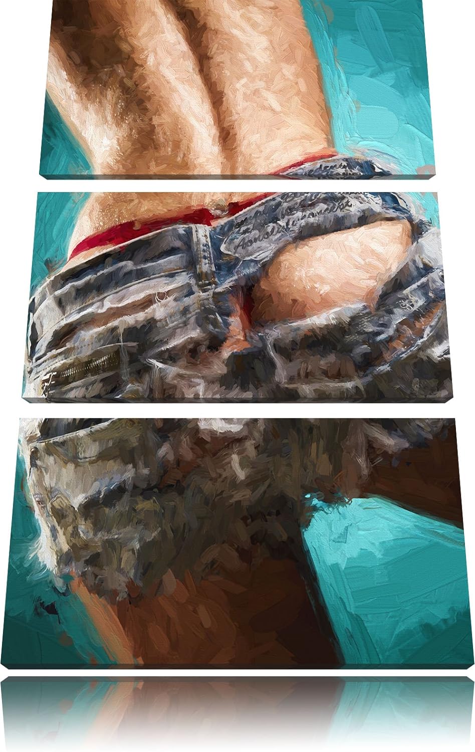Pixxprint sexy Frauenhintern in Hotpants / 3-Teilig/Gesamtmass 120cm Leinwandbild bespannt auf Holzr