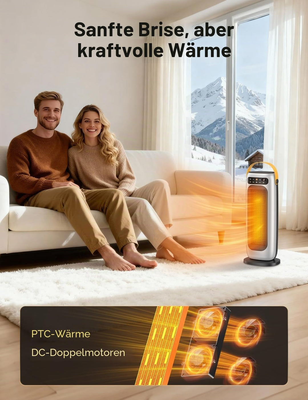 Heizlüfter Energiesparend, 35dB Leise & Kraftvoll 1500W PTC Keramik Heizlüfter mit Fernbedienung, 4