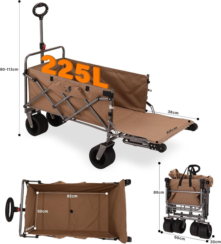 Bollerwagen Faltbar Strand Handwagen mit Getränkehalter Verstellbarem Griff,Gartenwagen für Alle Gel