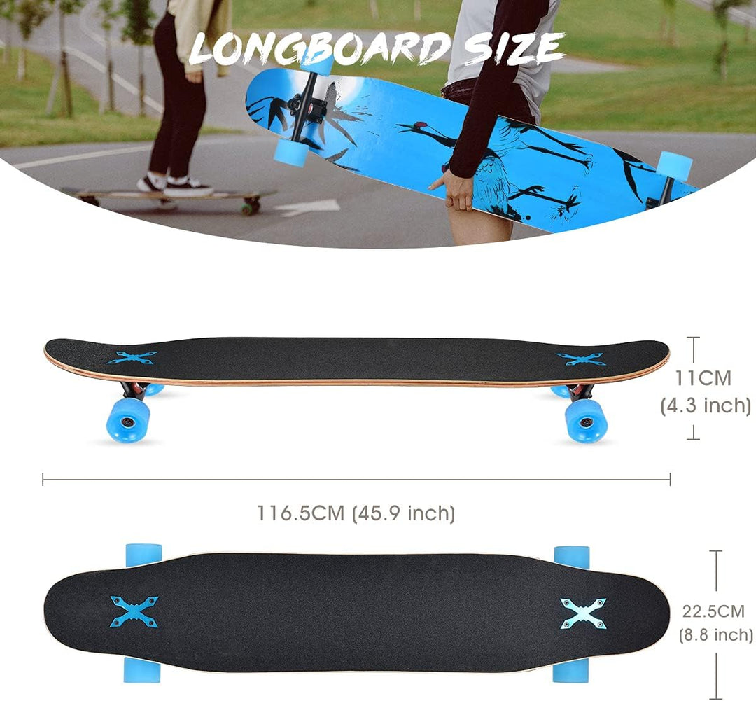Opurtdor Longboard 118CM Pro Skateboard, Cruiser Trick Skateboard, Komplettes 8 Etagen Ahornholz, Sc