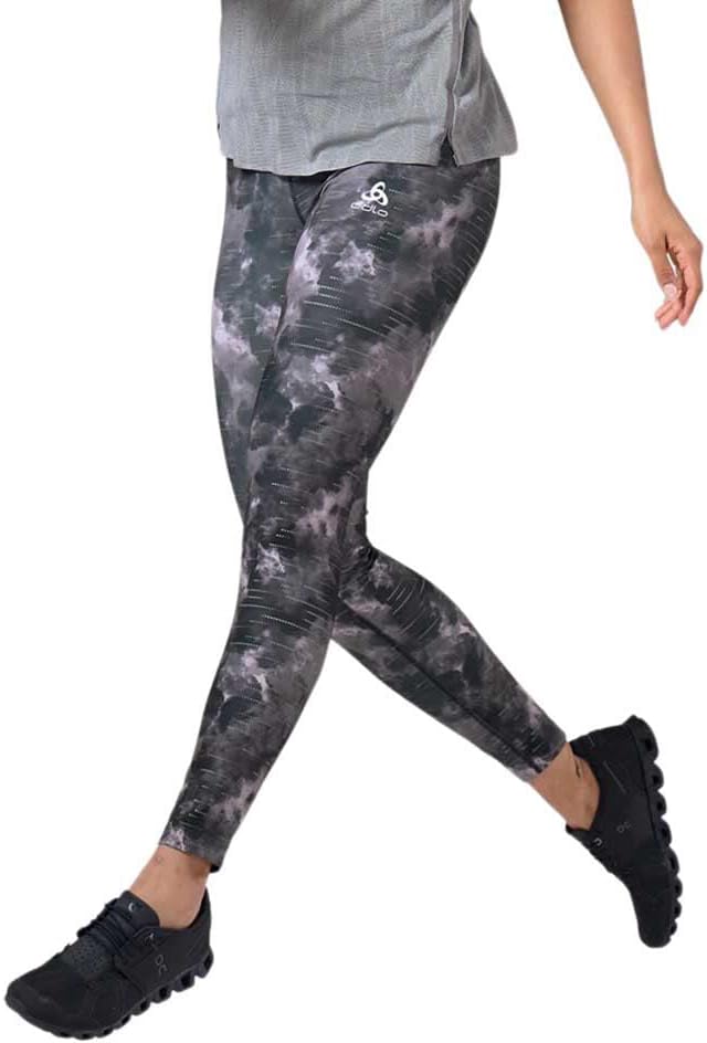 Odlo Damen Laufhose Tights Zeroweight Print Reflective, Schwarz