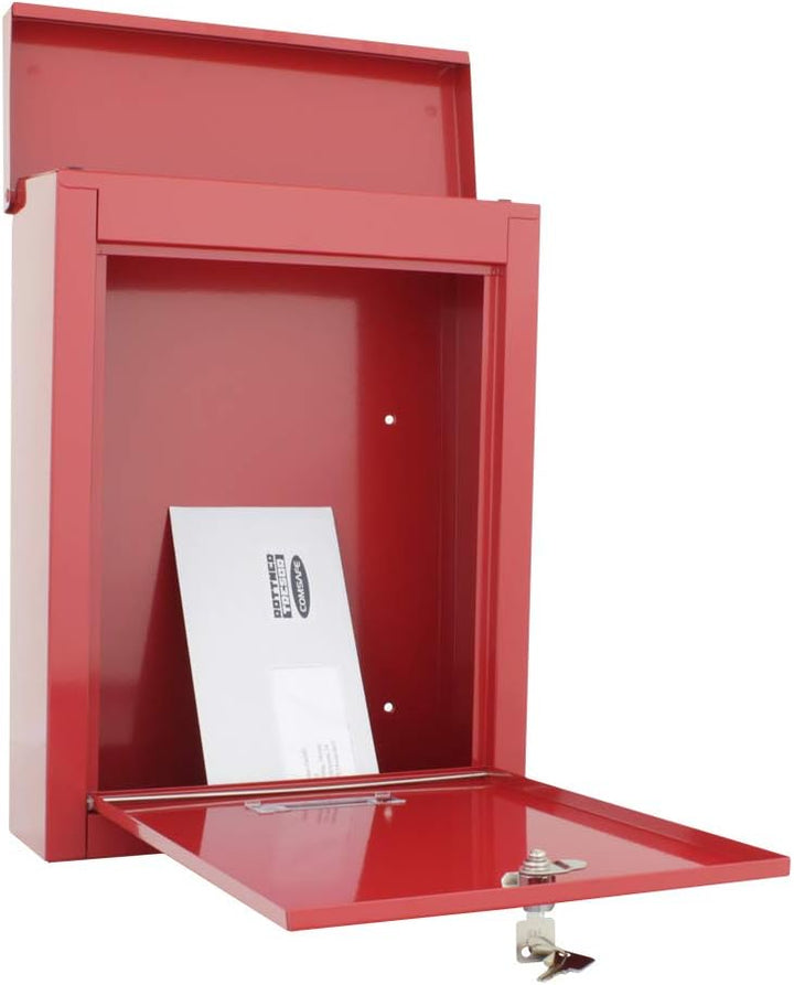 Rottner Briefkasten Brighton Stahlblech Rot, Postkasten, Klappe/Tropfnase, Zylinderschloss, Sichtfen