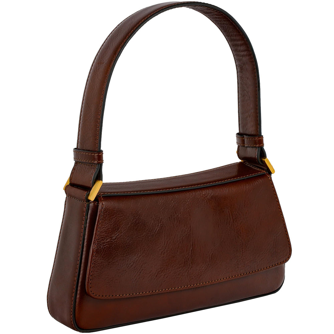 Time Resistance Lederhandtasche - Geldbörse aus Vollnarbenleder für Damen - Umhängetasche Braun, Bra