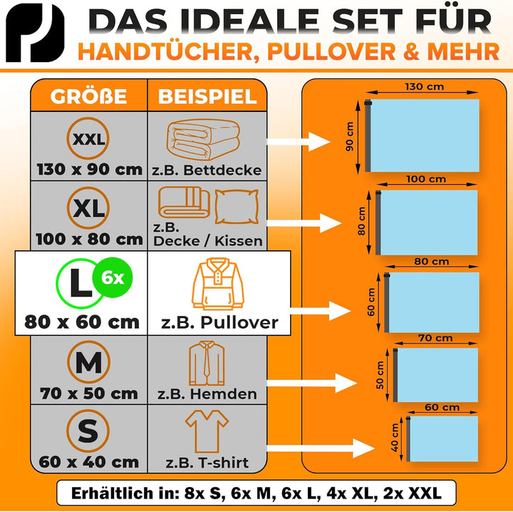 Vakuumbeutel für Kleidung I 6 STÜCK I Grösse L: 80x60cm I Vacuum Bags for Clothing I Staubsauger Vak
