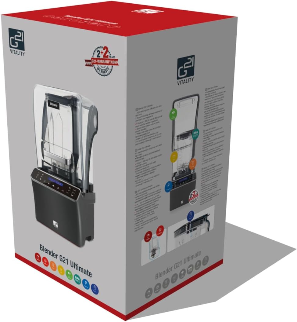 Blender G21 Ultimate White, 1.500 W, 28.000 U/min, Behälter von 1,2 l, Touchscreen, 6 Mischprogramme