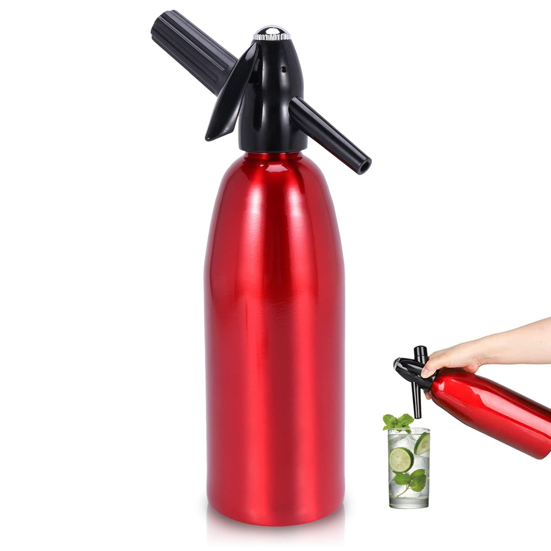 Soda Siphon 1L, Rot - Tragbarer Wassersprudler aus Aluminium, Kohlensäure-Sprudelgerät für Hausgemac