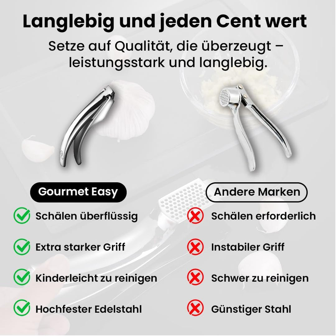 Knoblauchpresse Edelstahl - Ideal für grobes Knoblauchhack in Herzform | Knoblauch Presse für Knobla