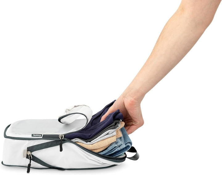 Grosses Packwürfel-Set mit durchsichtigem Netz, Kompressions-Verpackungswürfel, Reise-Organizer (wei