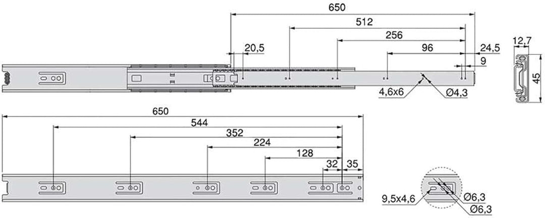 Emuca 3043805 Set Schubladenführungen, vollauszug mit Rollen, Lot von 5, Verzinktem, 650 mm 5 Stück