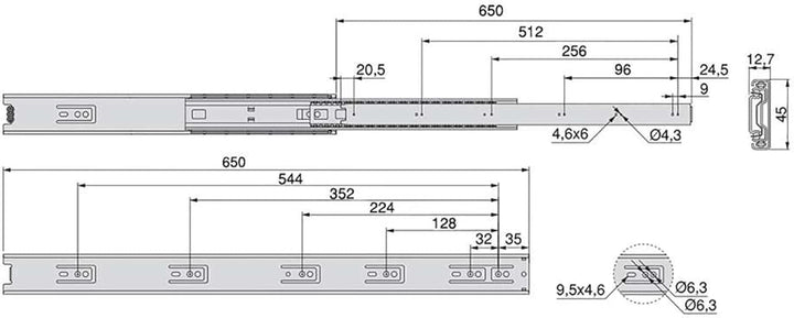 Emuca 3043805 Set Schubladenführungen, vollauszug mit Rollen, Lot von 5, Verzinktem, 650 mm 5 Stück