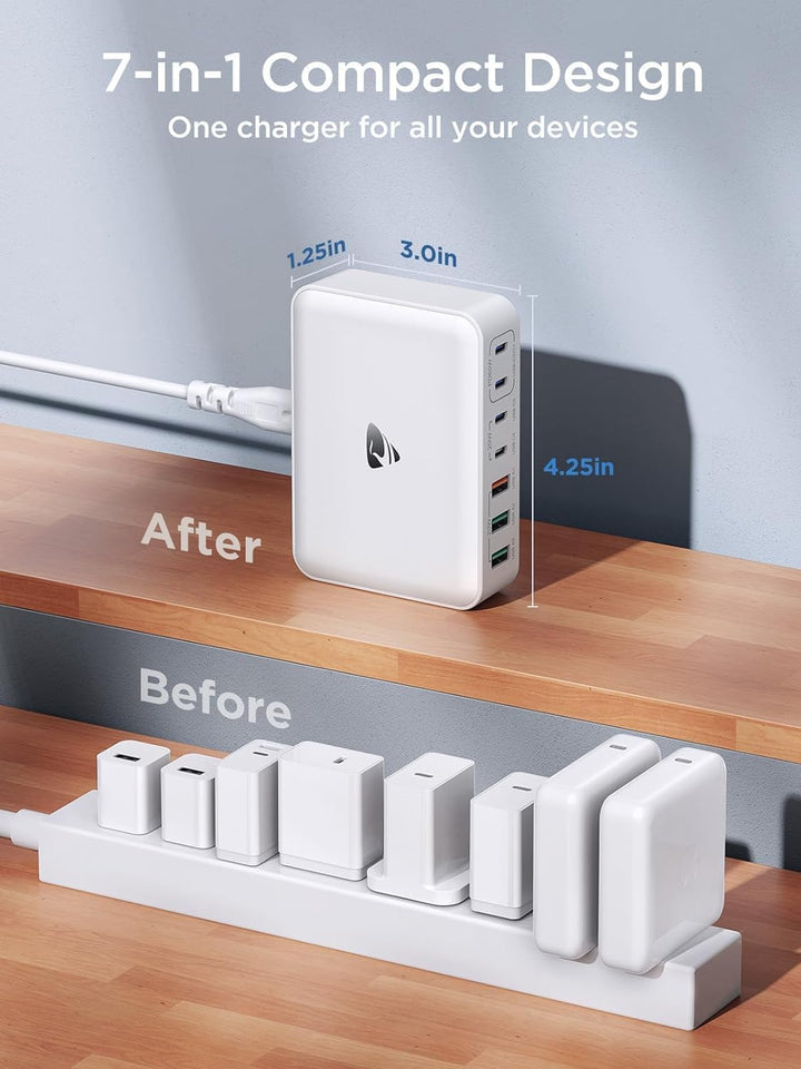 USB C Ladegerät, 165W USB C Adapter 7-Port GaN Schnellladegerät PD 3.0 Power Adapter mit 4 USB-C und