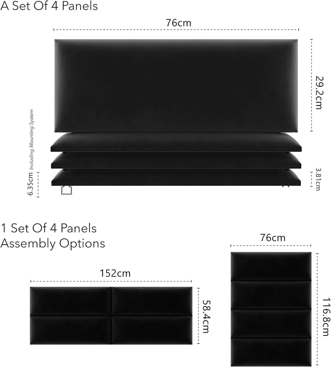 VANT Gepolsterte Kopfteile - Accent Wall Panels - 4er Packungen - Einfach Installieren - König Zwill