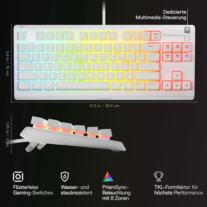 SteelSeries Apex 3 TKL White RGB Gaming-Tastatur – Kompakter Tenkeyless-Formfaktor – 8-Zonen-RGB-Bel