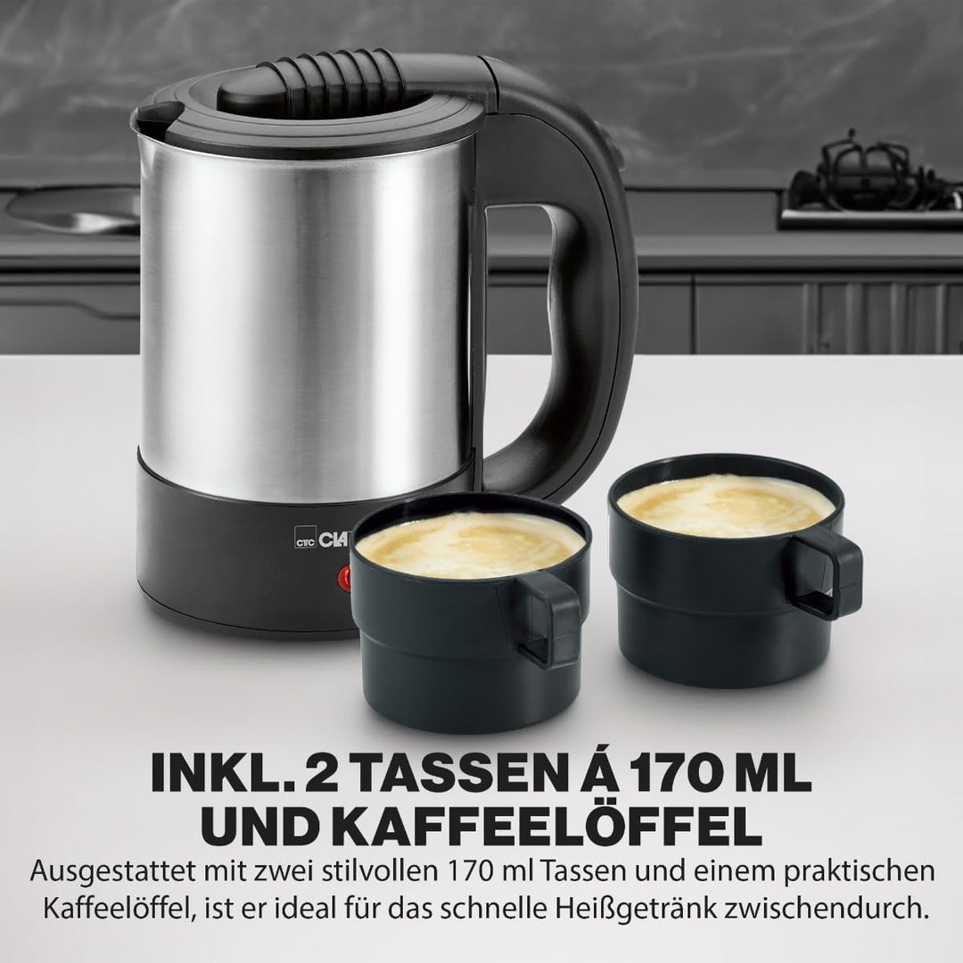 Clatronic® Wasserkocher mit 0,5L Füllmenge | Wasserkocher klein ideal für unterwegs | Reisewasserkoc