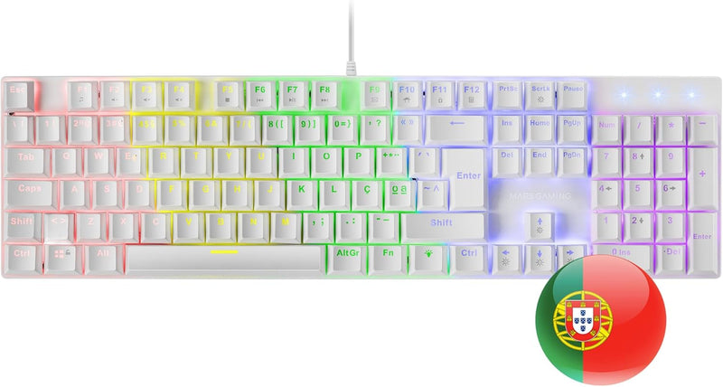 Mars Gaming MK422 Weiss, Mechanische Gaming Tastatur RGB, Antighosting, Mechanischer Switch Blau, Po