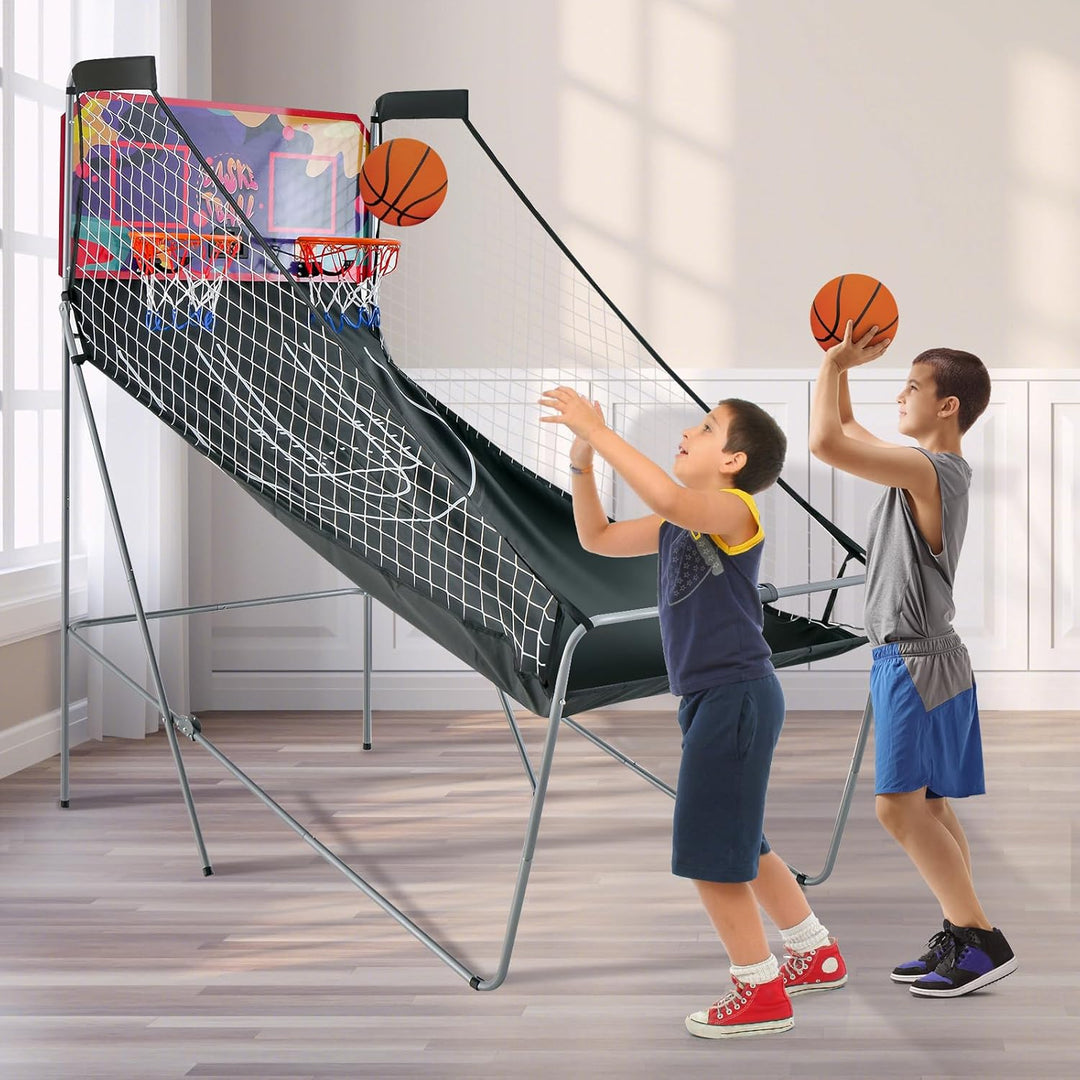 GOPLUS Basketball-Schiessmaschine, Basketballständer inkl. 4 Basketbälle und Pumpe, Basketballkorb k