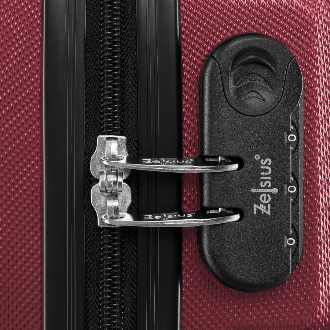 Zelsius Koffer Set 3 Stück, Rot | ABS Hartschalenkoffer mit Zahlenschloss, Doppelrollen und Innen Tr