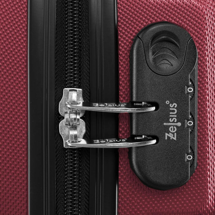Zelsius Koffer Set 3 Stück, Rot | ABS Hartschalenkoffer mit Zahlenschloss, Doppelrollen und Innen Tr